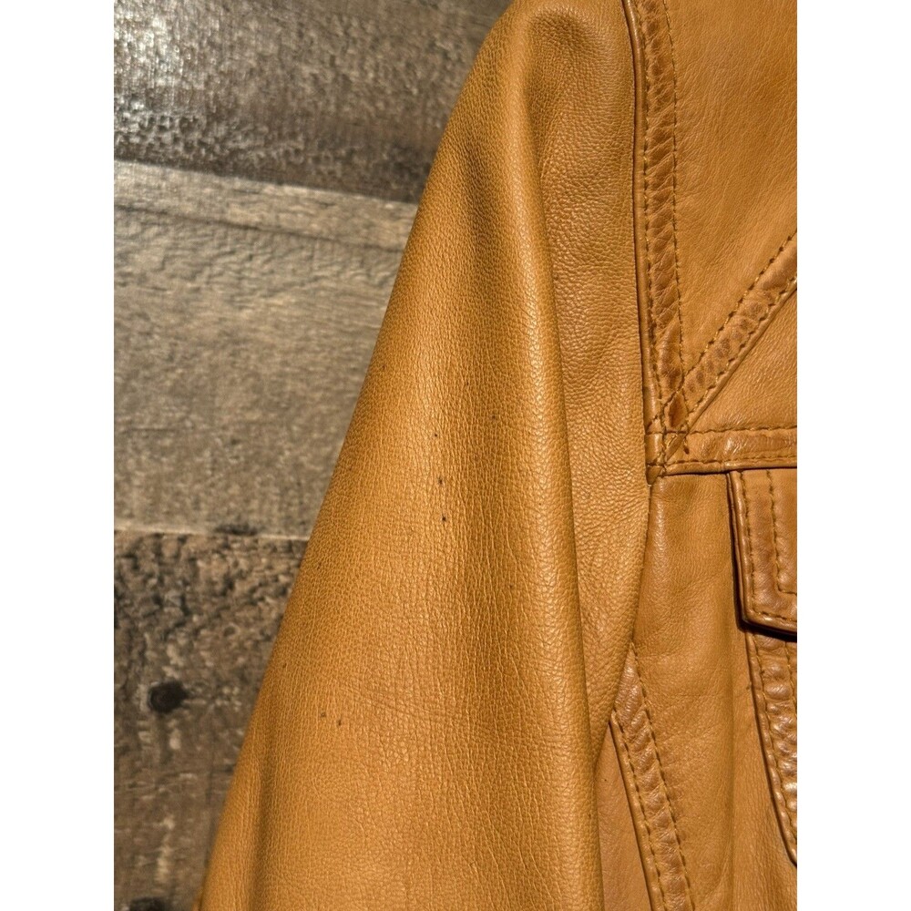 RARE-Black Rivet Wilson Leather Moto Jacket Y2K M Cognac Brown Genuine Biker - Picture 3 of 16